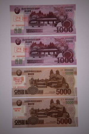 Corea del Nord Lotto di 4 esemplari 1000/1000/5000/5000 Won 2013