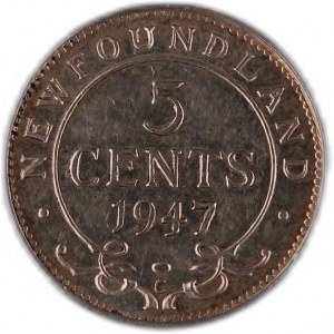 Canada Terranova 5 Cens 1947 C Argento