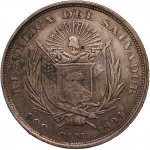 El Salvador 50 Centavos 1894 C.A.M Key Date Silver