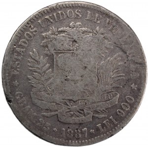 Venezuela 5 Bolivares 1887 Silver