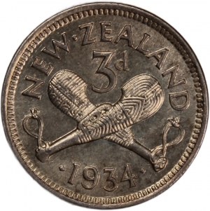 Nuova Zelanda 3 Pence 1934 Argento