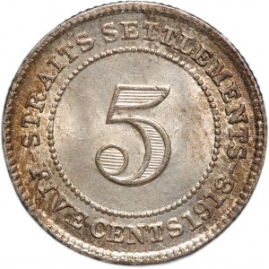Straits Settlements 5 Cents 1918 Silver