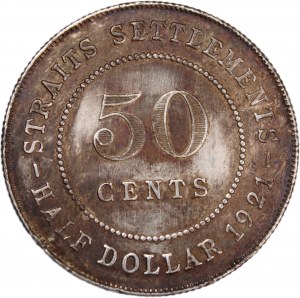 Straits Settlements 50 Cents 1921 Silver