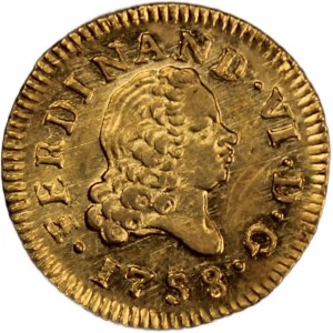 Spain 1/2 Escudo 1758 MJB Overdate Gold