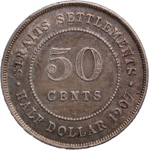 Straits Settlements 50 Cents 1907 H Silver