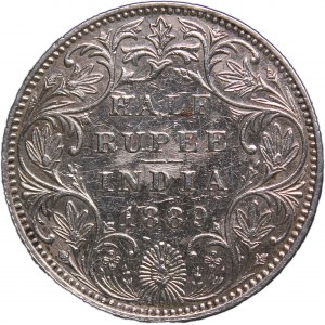 India British 1/2 Rupee 1889 B Key Date Silver