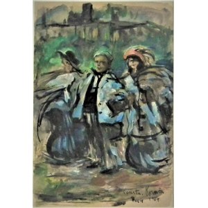 Konstantin A.Korovin(1861Moscow-1939Paris),Portrait of Fyodor Shalapin with two women,1924