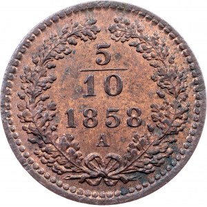 Franz Joseph I., 5/10 Kreuzer 1858, A, Vienna