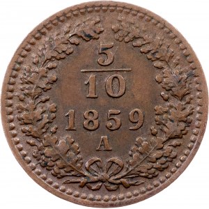 Franz Joseph I., 5/10 Kreuzer 1859, A, Vienna