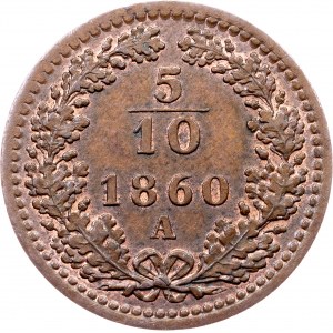 Franz Joseph I., 5/10 Kreuzer 1860, A, Vienna