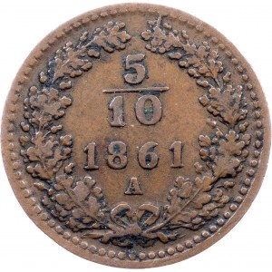 Franz Joseph I., 5/10 Kreuzer 1861, A, Vienna