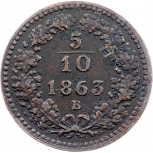 Franz Joseph I., 5/10 Kreuzer 1863, B, Kremnitz