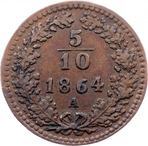 Franz Joseph I., 5/10 Kreuzer 1864, A, Vienna