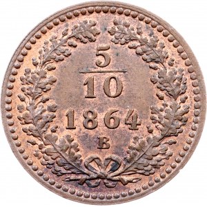 Franz Joseph I., 5/10 Kreuzer 1864, B, Kremnitz