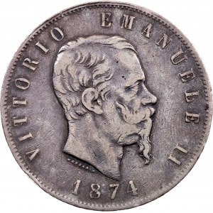 Italy, 5 Lire 1874, Milan