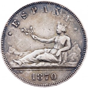 Spain, 5 Pesetas 1870, SNM, Madrid