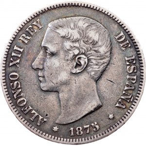 Spain, 5 Pesetas 1875, DEM, Madrid