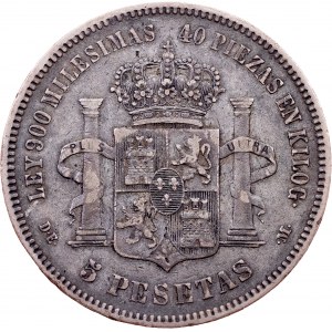 Spain, 5 Pesetas 1875, DEM, Madrid