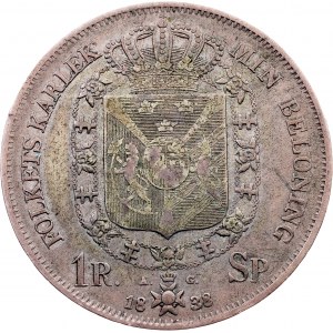 Sweden, 1 Riksdaler Specie 1838, AG, Stockholm