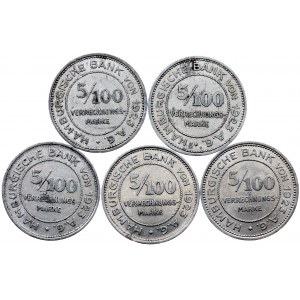 Germany - Lots, 5/100 Verrechnungsmarke 1923, Hamburgische Münze