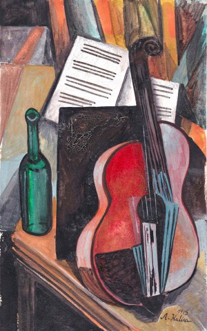 Alicja HALICKA (1894 - 1975), Kubizująca martwa natura z instrumentem muzycznym; 1915