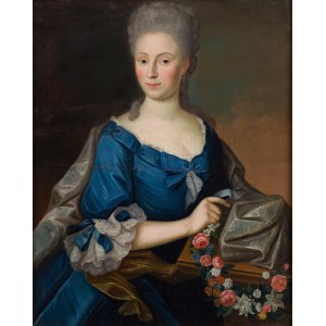 Auteur inconnu (XVIIIe siècle), Portrait d'une dame en robe bleue avec une couronne de fleurs