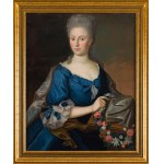 Auteur inconnu (XVIIIe siècle), Portrait d'une dame en robe bleue avec une couronne de fleurs