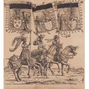 Hans Burgkmair (1473 Augsburg - 1531 ), Ensigns with banners of the lands north of the Enns River, Burgau and Cilley from the cycle Triumph of Emperor Maximilian I, 1522