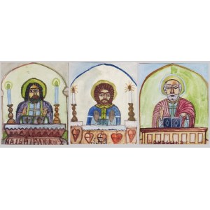 Nikifor KRYNICKI (1895-1968), Trzy wizerunki świętych we wspólnej oprawie