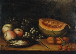 Cornelis de BRYER (ok. 1620-1688), Martwa natura z ptakiem i truskawkami