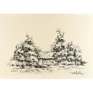Wiktor ZIN (1925-2007), Pejzaż wiejski z chatą
