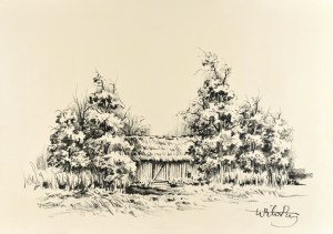 Wiktor ZIN (1925-2007), Pejzaż wiejski z chatą