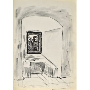 Ludwik MACIĄG (1920-2007), Szkic fragmentu wnętrza z wnęką okienną