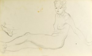 Kasper POCHWALSKI (1899-1971), Akt kobiety siedzącej z podpartymi z tyłu rękami oraz szkic stóp, 1941
