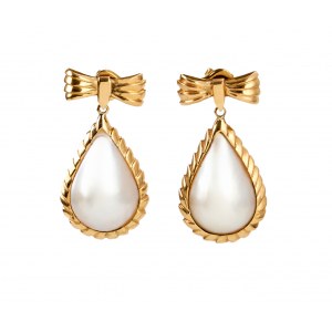 Ohrringe mit hängender Schleife, 18 Karat Gold, 20. Jahrhundert.