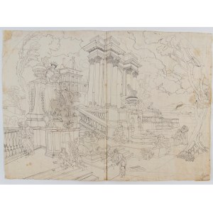 Architectural capriccio with figures Italian School of the 18th Century