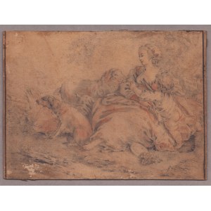 Shepherdess with Child and Dogs 18th century French artist