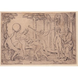 Marcantonio Raimondi, A man with two trumpets