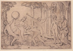 Marcantonio Raimondi, A man with two trumpets