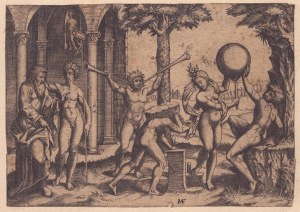 Marcantonio Raimondi, A man with two trumpets