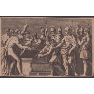 Marcantonio Raimondi, Alexander the Great Preserving the Works of Homer in Achilles' Sarcophagus