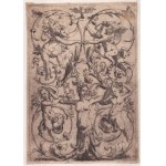 Agostino Veneziano (Agostino dei Musi), Ornamental panel with four putti and a woman