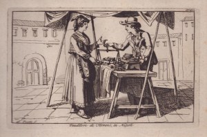 Bartolomeo Pinelli, Venditore di Torroni, in Napoli | Venditore di sorbetti, in Napoli | Acquajolo, nella città di Napoli | Venditore di Nocchie, dette Antrite, in Napoli | Uomo, e Donna di Santangelo Limosani, Contado di Molise | Donna del Paese di Petto