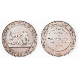MEDAL NAGRODOWY, TOWARZYSTWO ŚW. CECYLII, BORDEAUX, KONSERWATORIUM MUZYCZNE, 1892