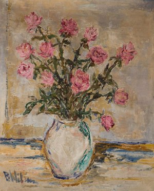 Bronisława WILIMOWSKA, RÓŻE W WAZONIE Olej, płótno; 76 x 62 cm Sygnowany l.d.:BWilim