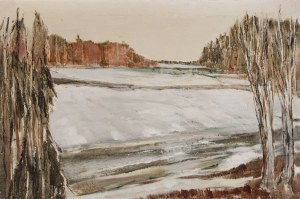 Bronisława WILIMOWSKA, PEJZAŻ ZIMOWY (Z WAŁU POMORSKIEGO II), 1980Olej, płótno; 65 x 100sygnowany l.d. BWilim; sygnowany i opisany na odwrocie