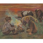 Roman WILKOSZ, PASTUSZKOWIE PRZY OGNISKU, 1958