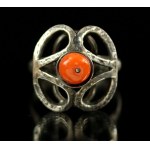 Silver ring with coral, ORNO (203)