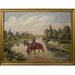 Jan Erazm KOTOWSKI (1885-1960), Krakowiak pojący konie [Zakole Wisły pod Krakowem]