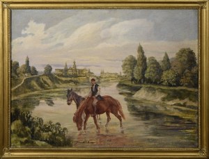 Jan Erazm KOTOWSKI (1885-1960), Krakowiak pojący konie [Zakole Wisły pod Krakowem]